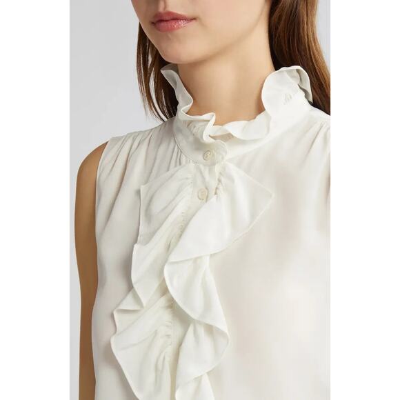 FRAME Ruffle Sleeveless Silk Crepe White Top - Picture 4 of 11